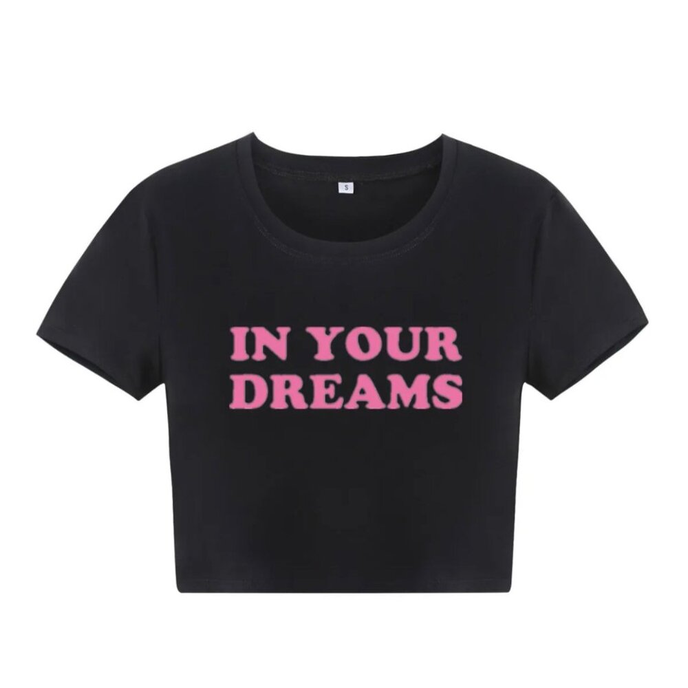 black crop top pink letters dreams